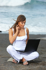 Beautiful Woman on the black beach