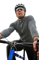 Portrait of bicyclist on a isolated