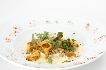 chanterelles and gnocchi pasta on a plate