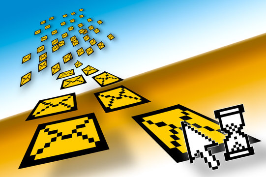 Illustration of a email envelope, spam and utility bills...