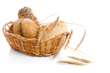 Fresh bread with ears of wheat