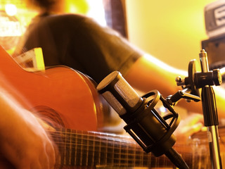 Flamenco guitarist recording some chords