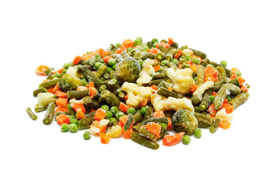 frozen vegetables on a white background