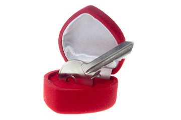 Wedding ring box and metallic key