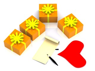 letter and gifts. 3D