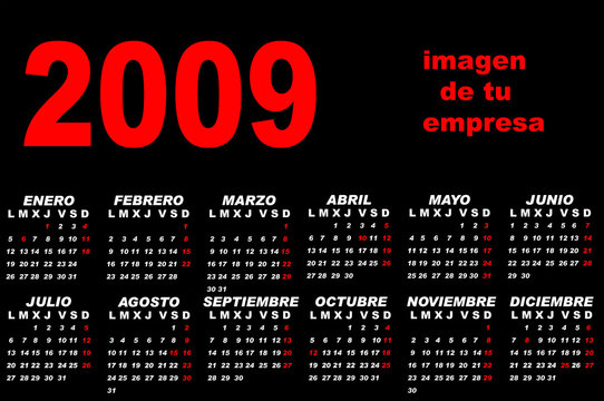 Calendario 2009 rojo y negro