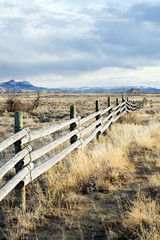 rural fence running through barren Wyoming landscape