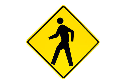 pedestrian crossing sign (photo) close up isolated on white