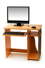 Computer  and desk isolated on the white