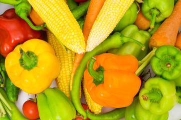Various colourful  vegetables arranges at the market