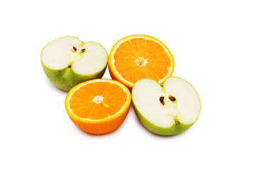 Apple and oranges isolated on the white background