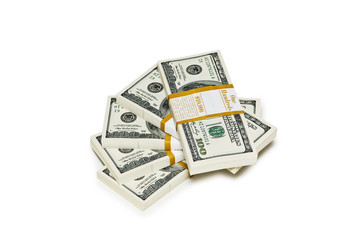 Ten thousand dollar stacks on the white