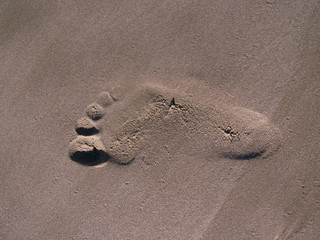 Fototapeta na wymiar huella de pie en la arena