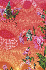 Red Batik Sarong with butterfly and floral motif