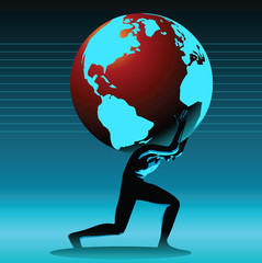 mythical figure holding the globe of earth