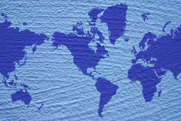 Blue wall texture with world map - perfect background