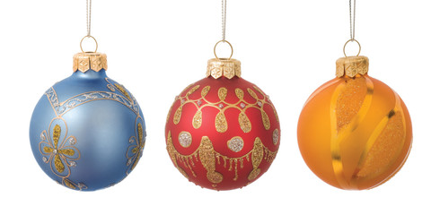 Christmas baubles isolated on a white