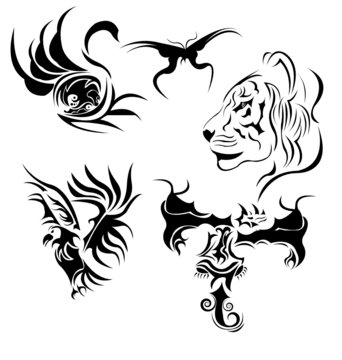 A high quality set of beauitful abstract tattoo animals