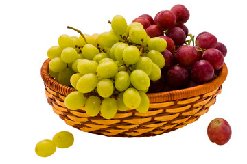 Cluster of ripe autumn sweet grapes on a white background