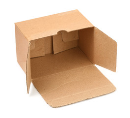 open cardboard box against white background,
