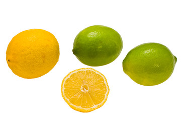 yellow and green lemons expressed on white background