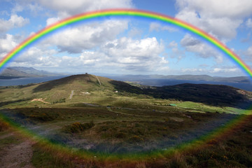 the view from Bear island Ireland on a wet day with rainbow