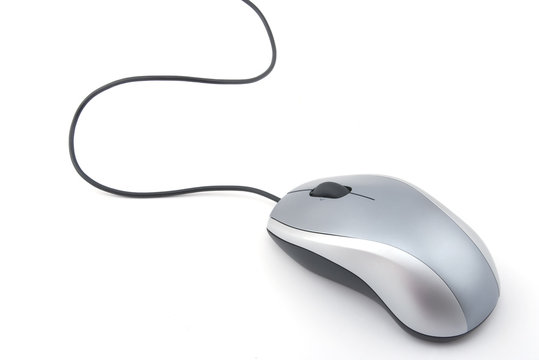 gray computer mouse with cable on white background