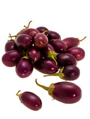 ripe small eggplant expressed on white background