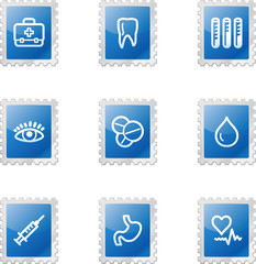 Medicine web icons, blue glossy stamp series