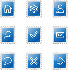 Basic web icons, blue glossy stamp series