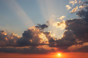 Beautiful Australian sunset striking beams of sunlight.