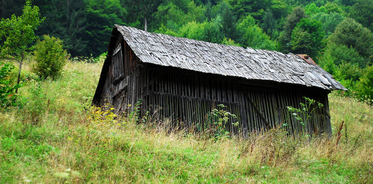 Wooden barn in romanian countryside