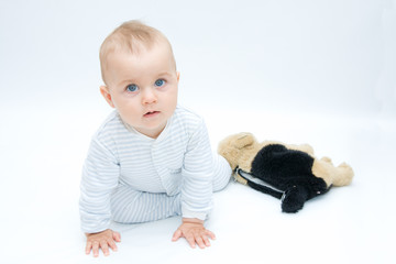 Naklejka premium cute, little baby boy on white background
