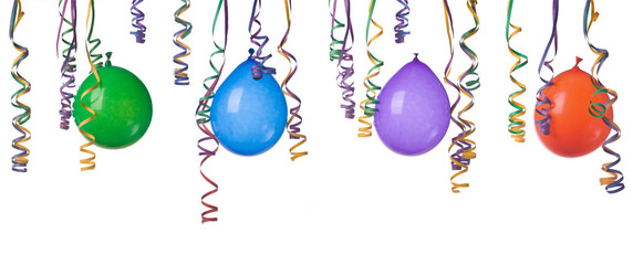 Border made from colorful balloons and confetti isolated