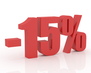 3D signs showing 15% discount and clearance.