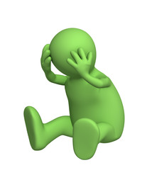 Upset 3d puppet, keeping for a head. Objects over white