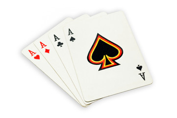 Four  cards on white background,clipping path excludes shadow.