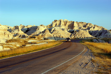 Driving through the Badlands National Park in South Dakota