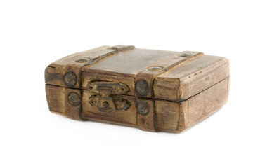 Old brown suitcase isolated on white background