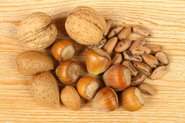 Walnuts, hazelnuts, pine nuts and almonds. Natural food.