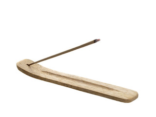 An incense stick in a hardwood holder