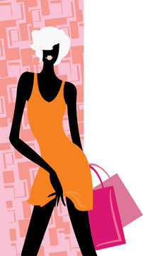 vector image of negative of woman shopping bags