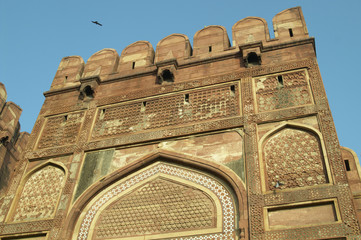 Fortified entrance to the Red Fort in Agra, India