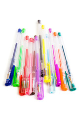 Color ballpoint pens on a white background