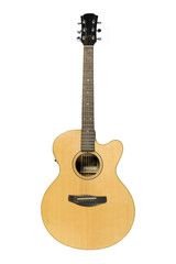 Fototapeta premium Classical yellow acoustic guitar isolated on white