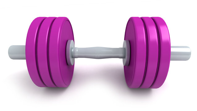 3D-rendering of purple dumbbells against a white background