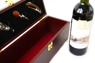 red wine in a gift box