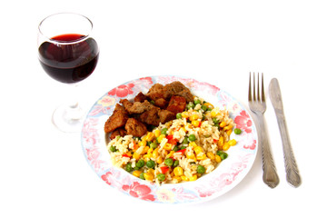 Vegetables with meat and wine