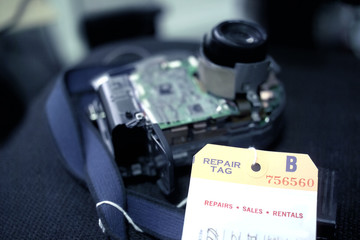 close up shot of a damaged camera