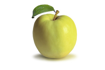 Ripe yellow apple on white background close up